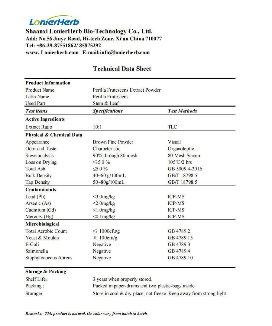 TDS of Perilla Frutescens